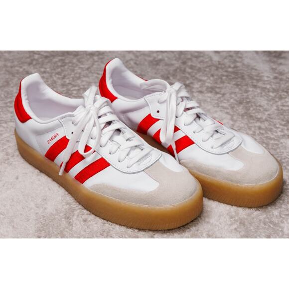 Adidas Sambae White Red Gum Platform Sneakers Samba Womens Size 10 ID0438 - Picture 1 of 15